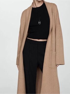 Mango Camel Knit Coatigan, Size XS